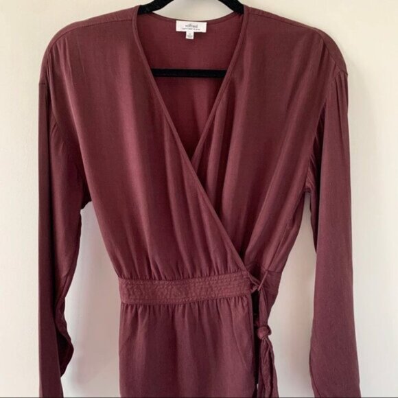 Wilfred Aritzia Anemone Blouse Wrap Tie Up Belted V-neck Truffle Maroon Size XS - Picture 8 of 16